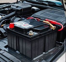 car battery inside hood of car