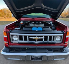 truck hood open showing engine